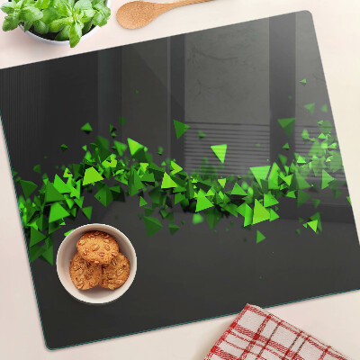 Glass kitchen board Green triangles on a black background
