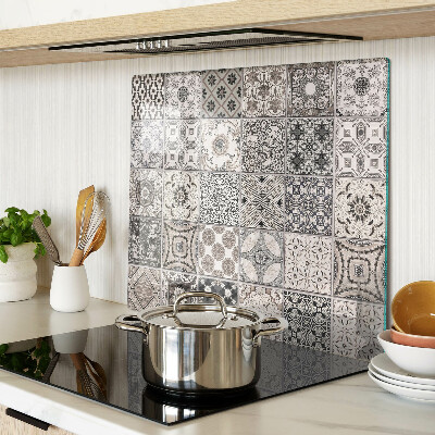 Glass kitchen board Tile patterns in shades of gray