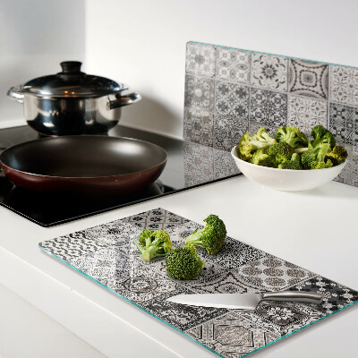 Glass kitchen board Tile patterns in shades of gray