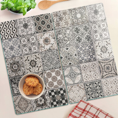 Glass kitchen board Tile patterns in shades of gray