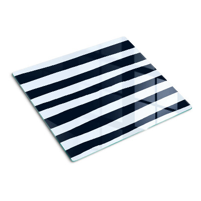 Glass kitchen board Navy blue and white vertical stripes