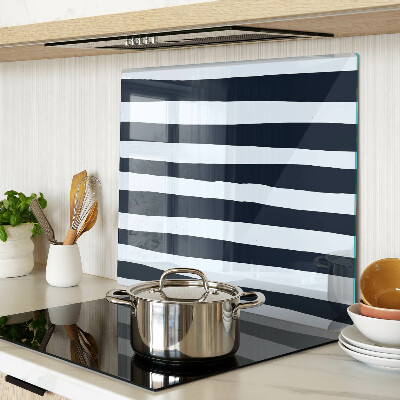 Glass kitchen board Navy blue and white vertical stripes