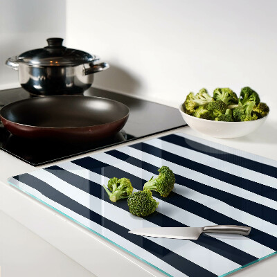Glass kitchen board Navy blue and white vertical stripes