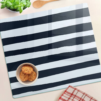 Glass kitchen board Navy blue and white vertical stripes