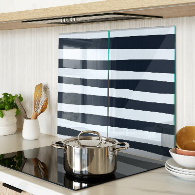 Glass kitchen board Navy blue and white vertical stripes