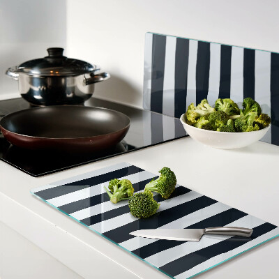Glass kitchen board Navy blue and white vertical stripes
