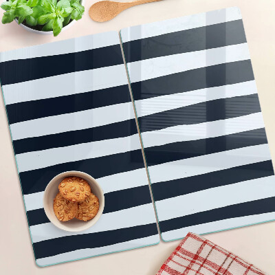 Glass kitchen board Navy blue and white vertical stripes