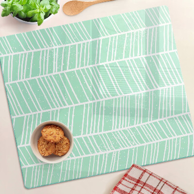 Glass chopping board Green stripes with white lines