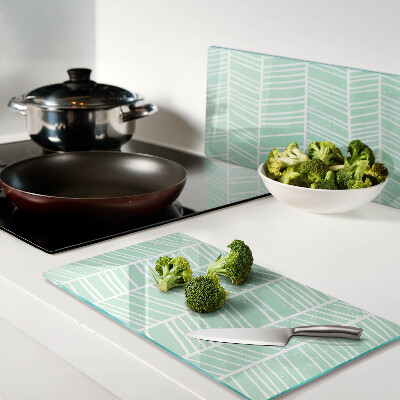 Glass chopping board Green stripes with white lines