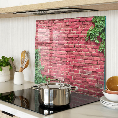 Glass kitchen board Brick wall with plants