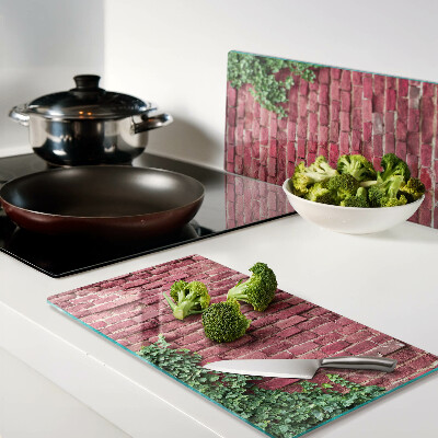 Glass kitchen board Brick wall with plants