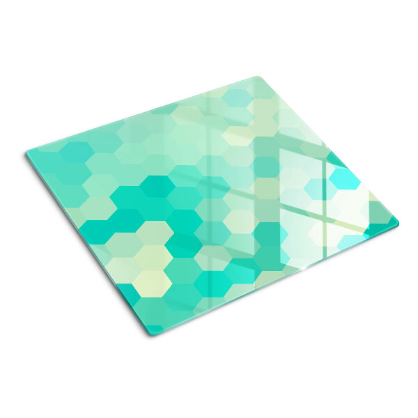 Glass chopping board Hexagonal pattern in shades of turquoise