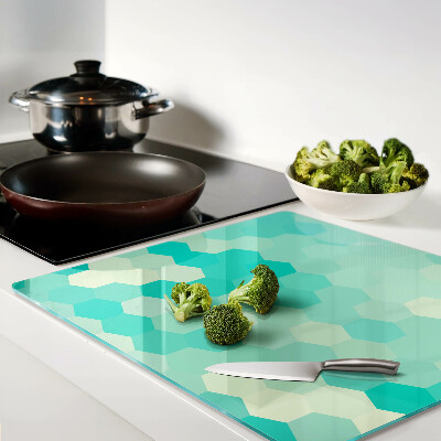 Glass chopping board Hexagonal pattern in shades of turquoise