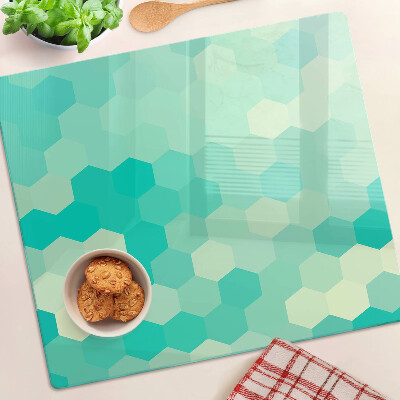 Glass chopping board Hexagonal pattern in shades of turquoise