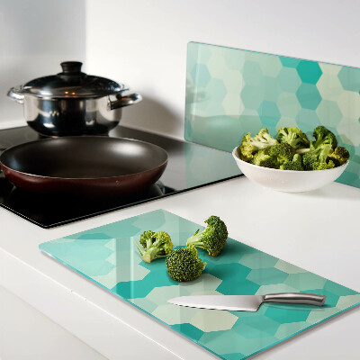 Glass chopping board Hexagonal pattern in shades of turquoise