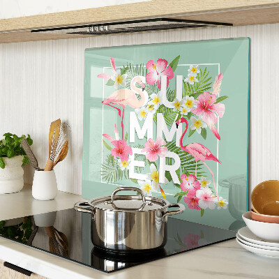Glass chopping board Summer flowers and flamingos