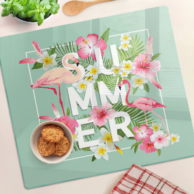 Glass chopping board Summer flowers and flamingos