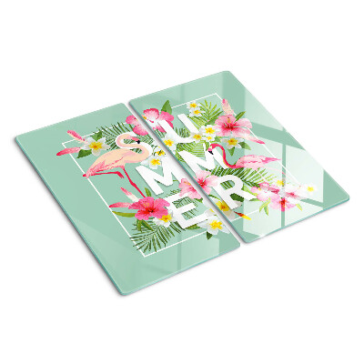 Glass chopping board Summer flowers and flamingos