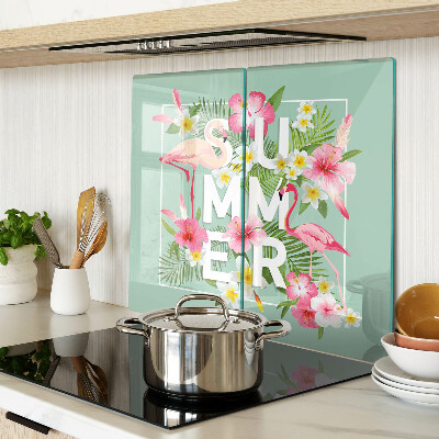 Glass chopping board Summer flowers and flamingos