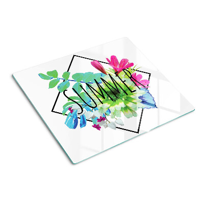 Glass kitchen board Summer flowers with the inscription