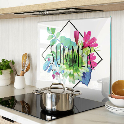 Glass kitchen board Summer flowers with the inscription 