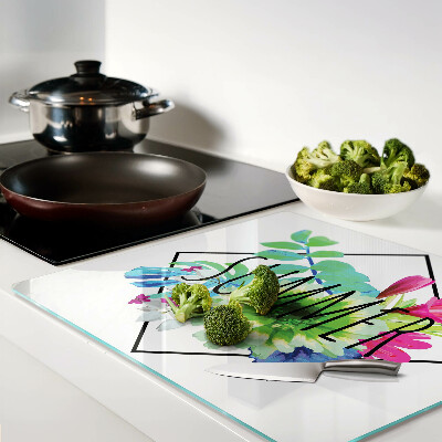 Glass kitchen board Summer flowers with the inscription 