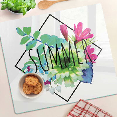 Glass kitchen board Summer flowers with the inscription 