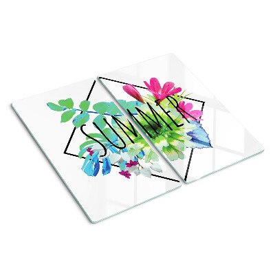 Glass kitchen board Summer flowers with the inscription 