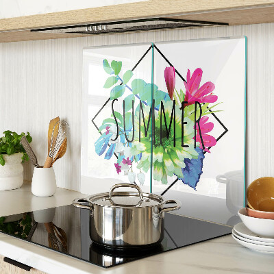 Glass kitchen board Summer flowers with the inscription 