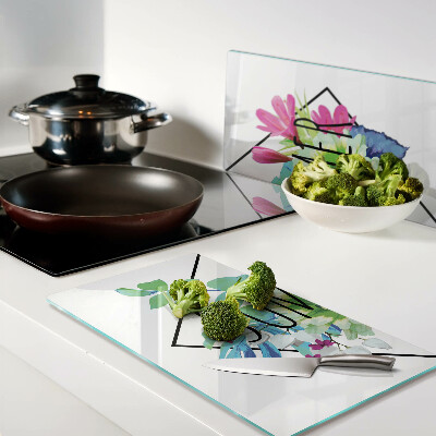 Glass kitchen board Summer flowers with the inscription 