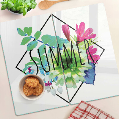 Glass kitchen board Summer flowers with the inscription 