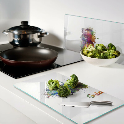 Glass kitchen board Gdansk in watercolor colors