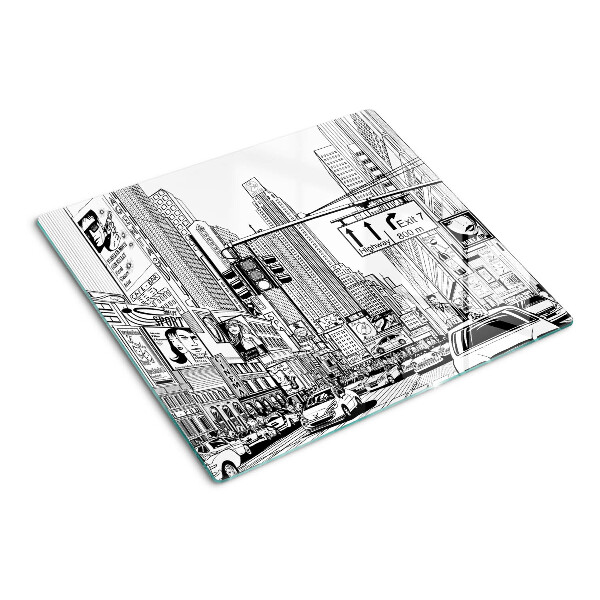 Glass chopping board New York in comic book style