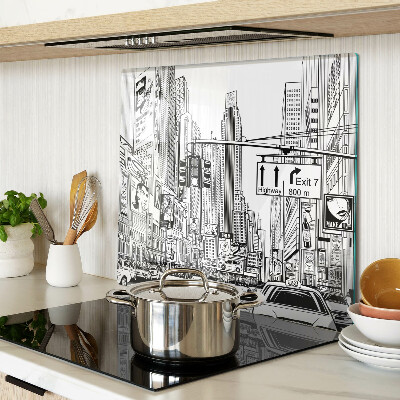 Glass chopping board New York in comic book style