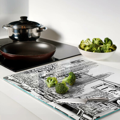 Glass chopping board New York in comic book style