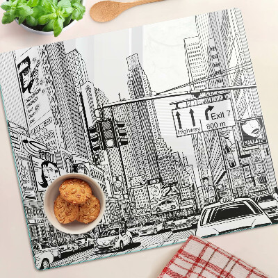 Glass chopping board New York in comic book style