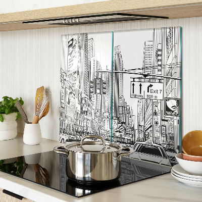 Glass chopping board New York in comic book style