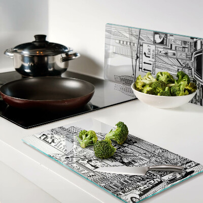 Glass chopping board New York in comic book style