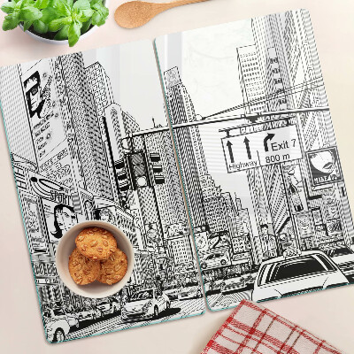 Glass chopping board New York in comic book style