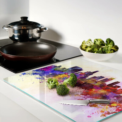 Glass kitchen board Watercolor city silhouette landscape