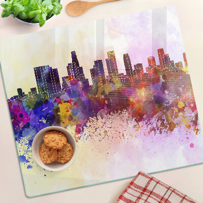 Glass kitchen board Watercolor city silhouette landscape