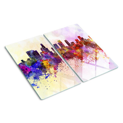 Glass kitchen board Watercolor city silhouette landscape