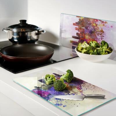 Glass kitchen board Watercolor city silhouette landscape
