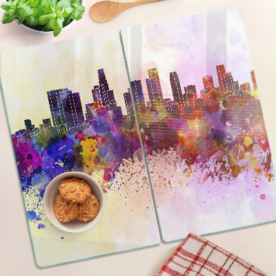 Glass kitchen board Watercolor city silhouette landscape