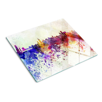 Glass kitchen board Panorama of the city in colorful spots