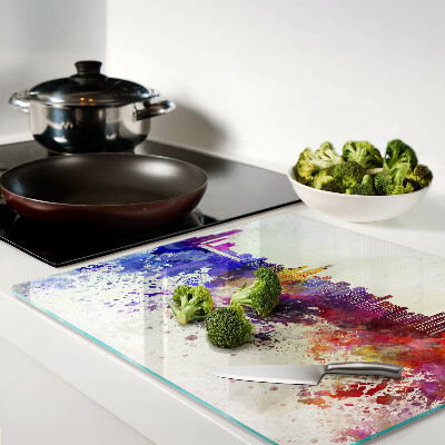 Glass kitchen board Panorama of the city in colorful spots