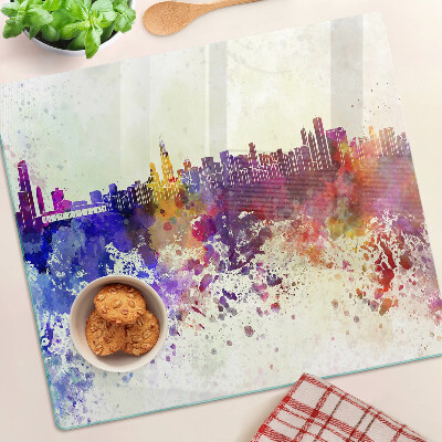 Glass kitchen board Panorama of the city in colorful spots