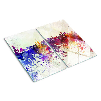 Glass kitchen board Panorama of the city in colorful spots