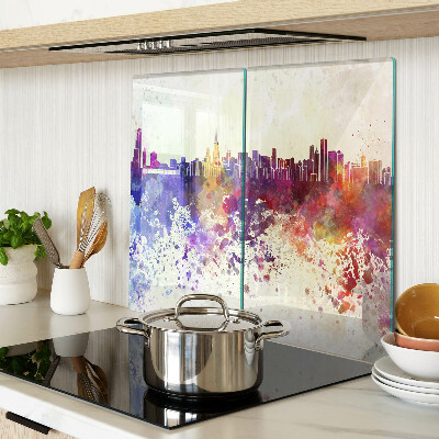 Glass kitchen board Panorama of the city in colorful spots