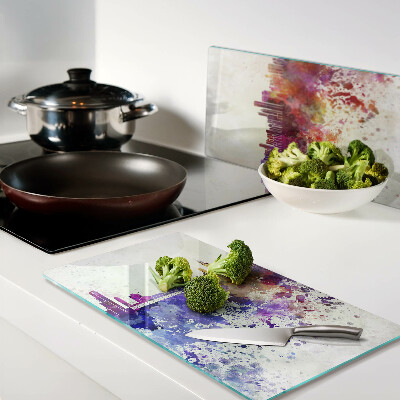 Glass kitchen board Panorama of the city in colorful spots